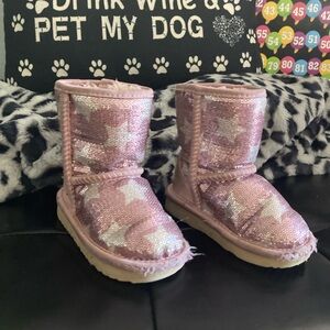 💖 UGG Pink Sequin Sparkle Star Boots Toddler 6 💖